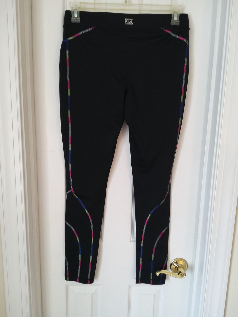 FILA Black Athletic Leggings with Color-Striped Piping M